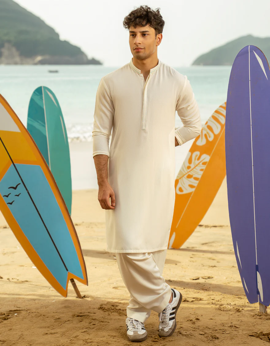 OFF WHITE BLENDED KAMEEZ SHALWAR | JTKS-A-46602/S25/JJ9