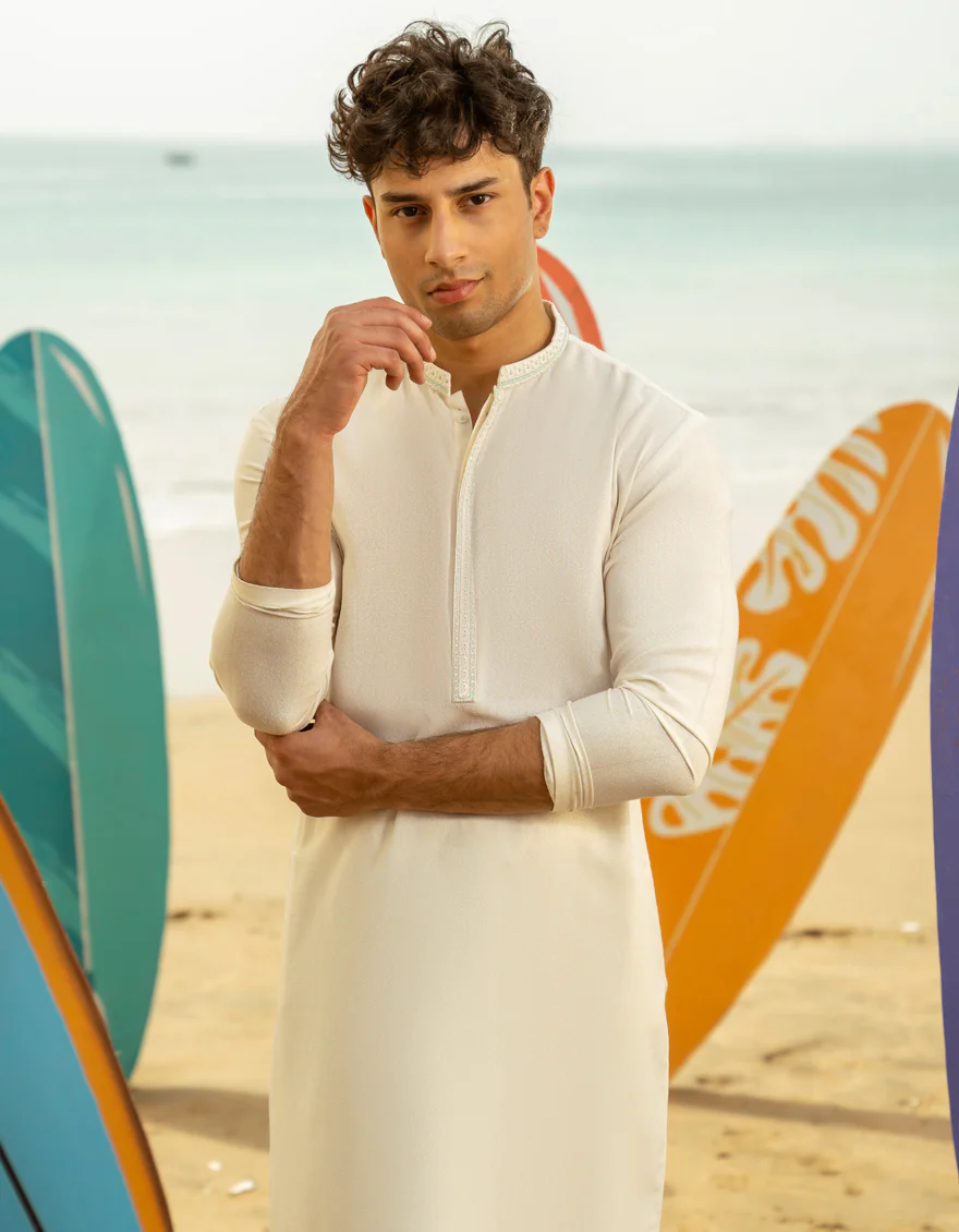 OFF WHITE BLENDED KAMEEZ SHALWAR | JTKS-A-46602/S25/JJ9 - Image 2