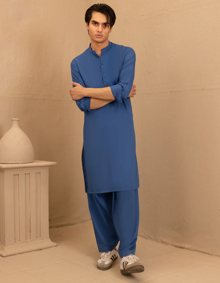 BLUE BLENDED KAMEEZ SHALWAR | JTKS-A-46680/S25/JJ9841-SF
