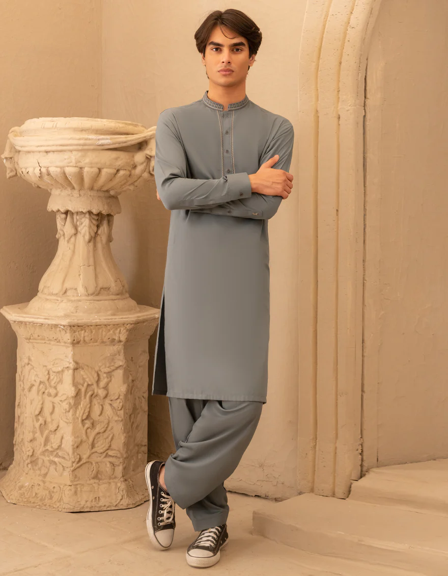 DARK CYAN BLENDED KAMEEZ SHALWAR | JTKS-A-46751/S25/JJ9823-SF