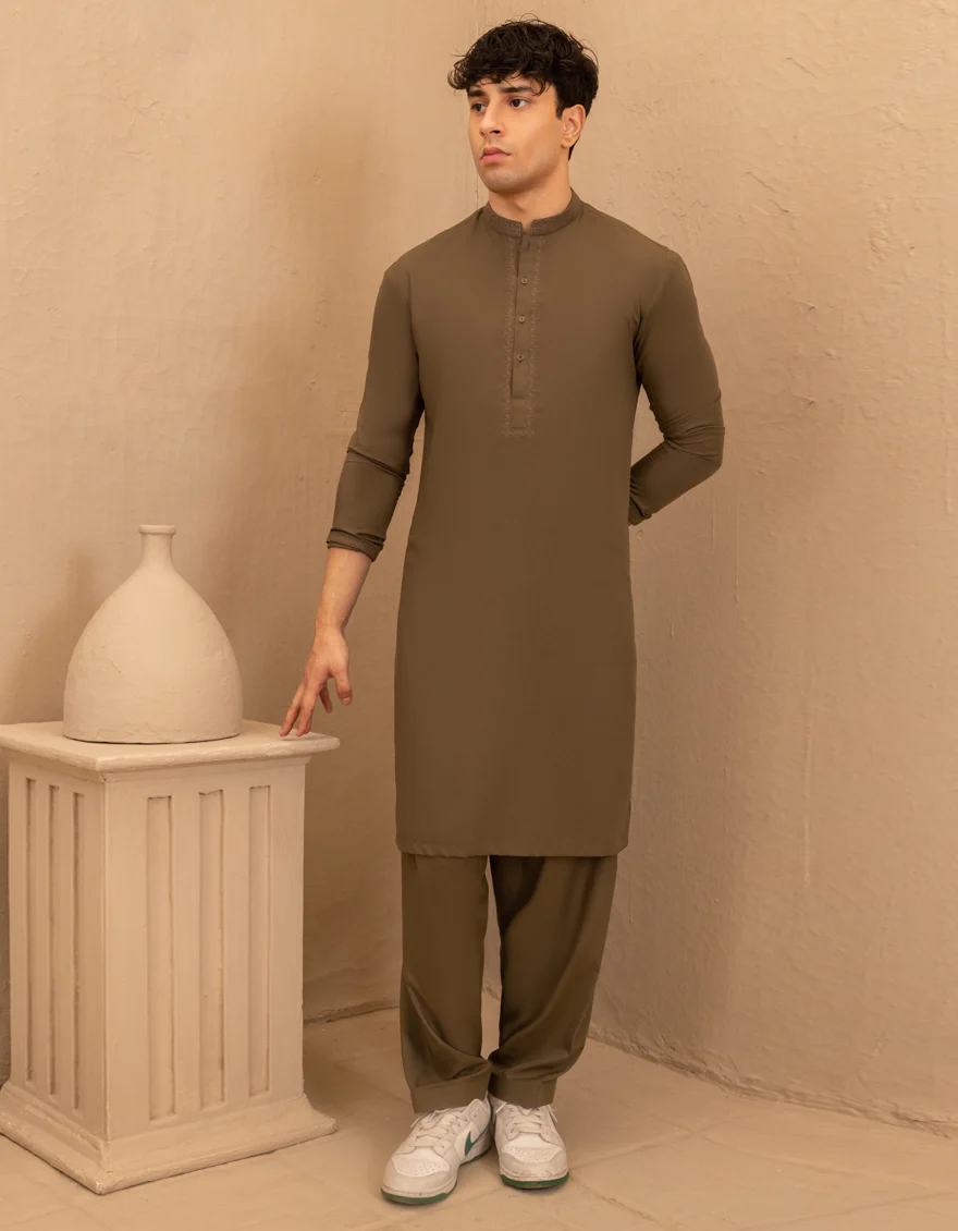 OLIVE GREEN BLENDED KAMEEZ SHALWAR | JTKS-A-46758/S25/JJ9841-SF