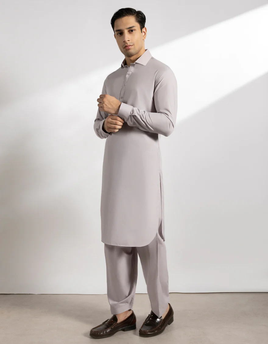 LIGHT GREY BLENDED KAMEEZ SHALWAR | JTKS-A-50295/S25/JJ10121-CL