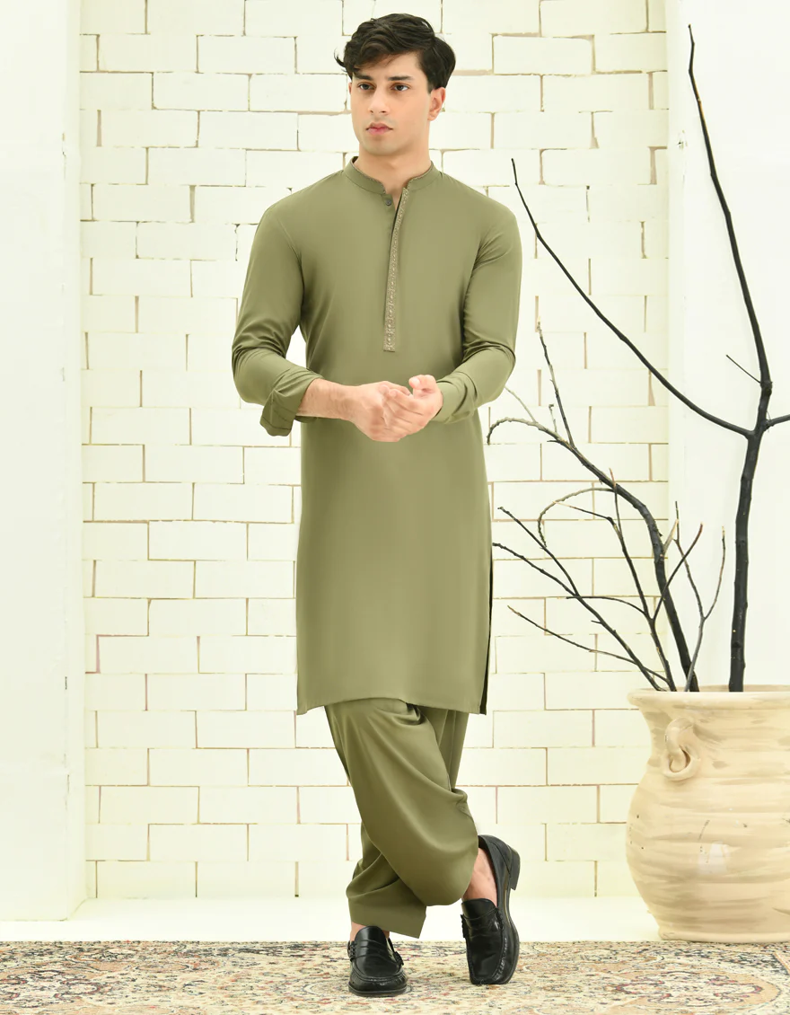 GREEN BLENDED KAMEEZ SHALWAR | JTKS-S-34705/S24/JJ8729-SF