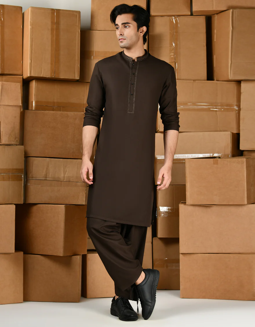 BROWN BLENDED KAMEEZ SHALWAR | JTKS-S-39141/S24/JJ9420-FL