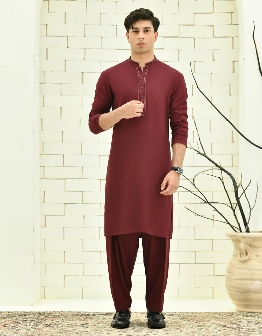 RED BLENDED KAMEEZ SHALWAR | JTKS-S-46332/S24/JJ9256-FL
