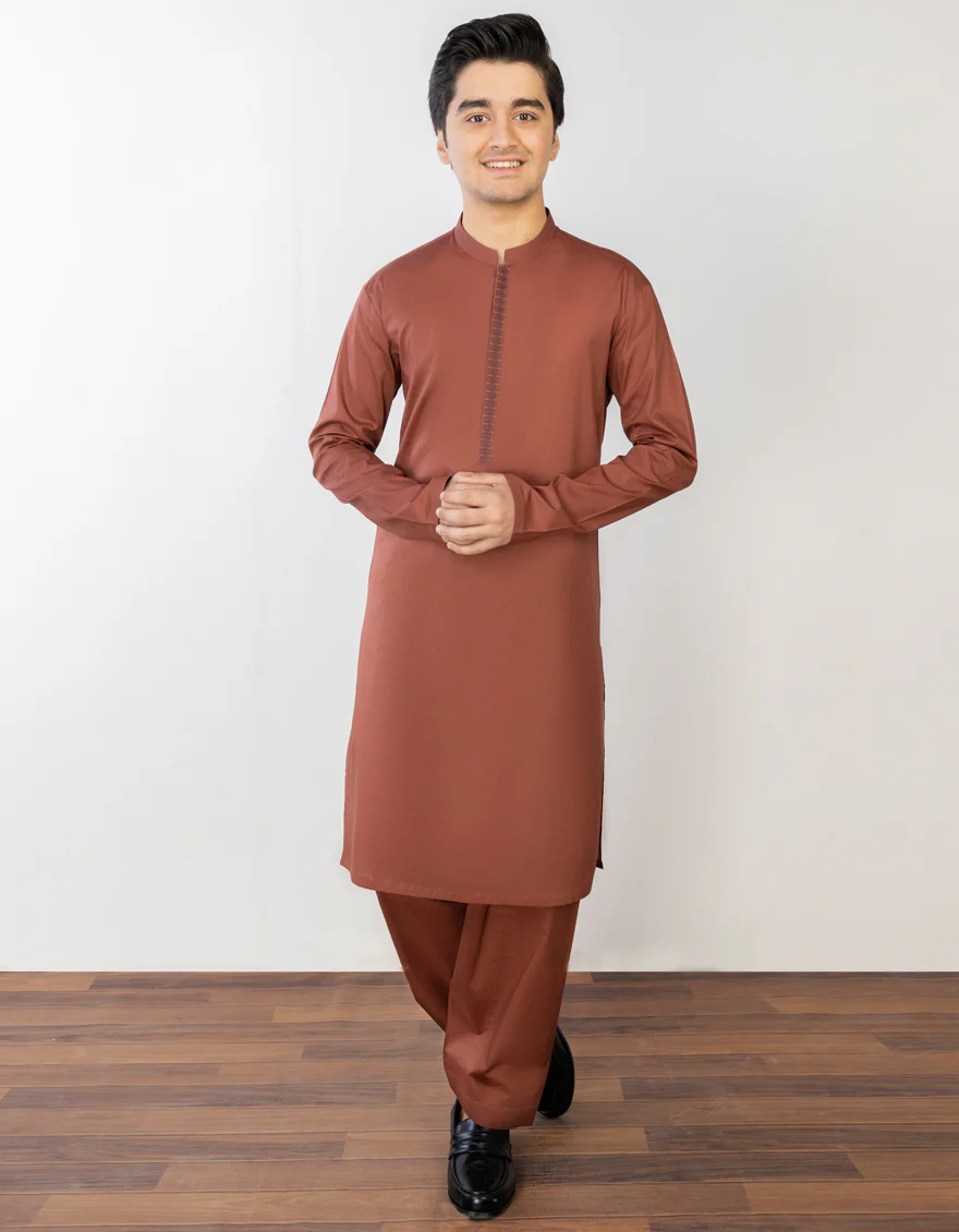BURNT SIENNA COTTON KAMEEZ SHALWAR | JTKS-S-US-34330/S23/JJ8245-SF