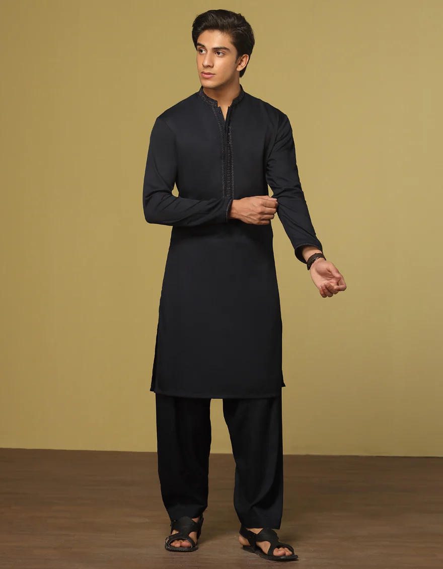 NAVY BLUE BLENDED KAMEEZ SHALWAR | JTKS-S-US-35951/S22/JJ7564-FL
