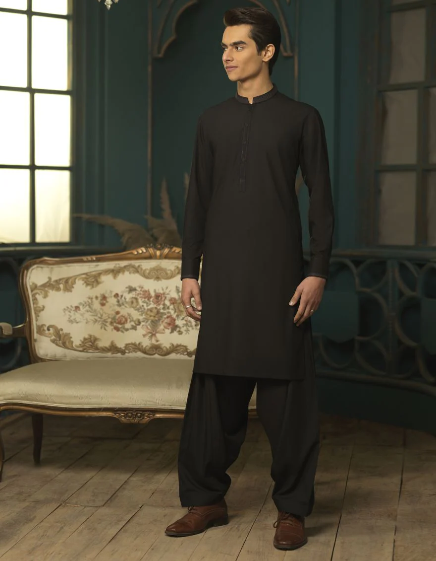 BLACK BLENDED KAMEEZ SHALWAR | JTKS-S-US-38448/S22/JJ7604-FL