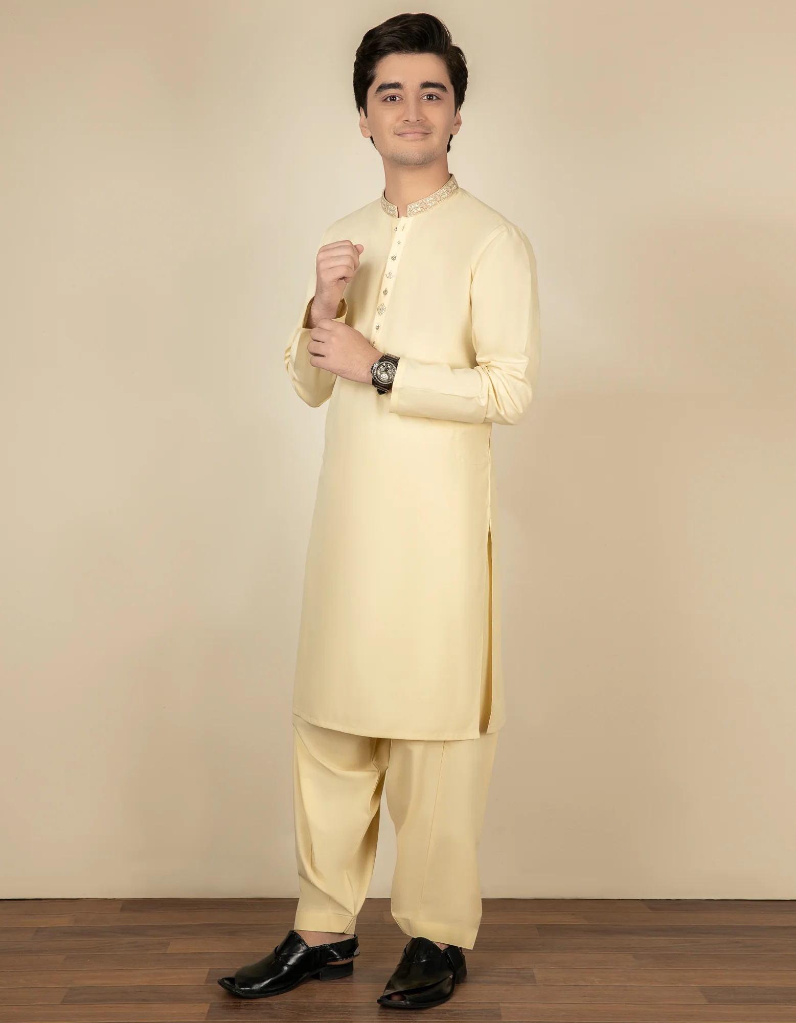 LIGHT YELLOW BLENDED KAMEEZ SHALWAR | JTKS-S-US-38516/S22/JJ7599-FL