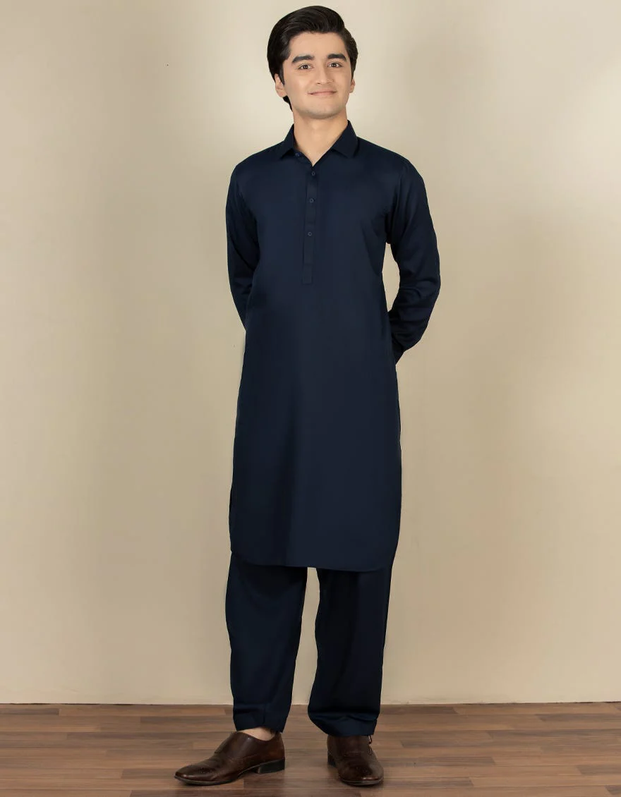 NAVY BLUE BLENDED KAMEEZ SHALWAR | JTKS-S-US-40198-R4-AP/S23/JJ8733-PN