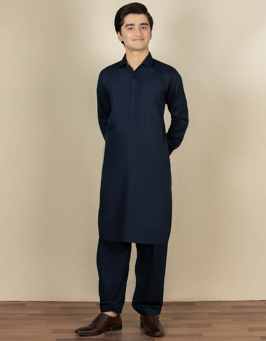 NAVY BLUE BLENDED KAMEEZ SHALWAR | JTKS-S-US-40198-R5-AP/S23/JJ8733-PN