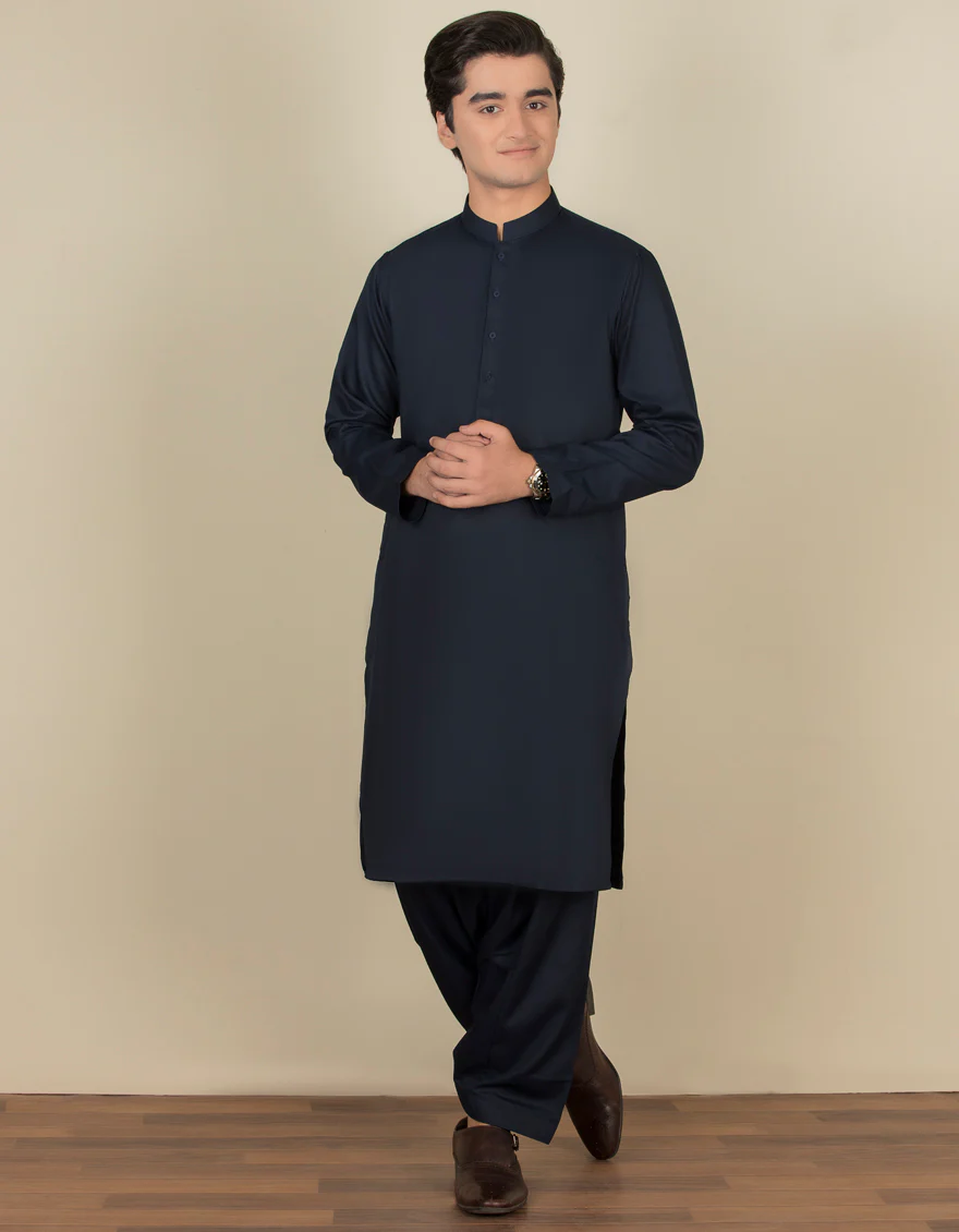 NAVY BLUE BLENDED KAMEEZ SHALWAR | JTKS-S-US-40199-R6-AP/S23/JJ8733-PN