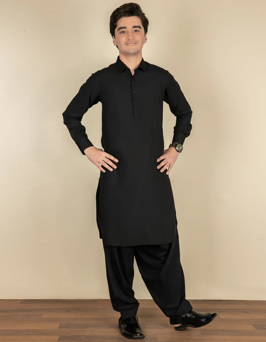BLACK BLENDED KAMEEZ SHALWAR | JTKS-S-US-40201-R2-AP/S22/JJ8226-PN