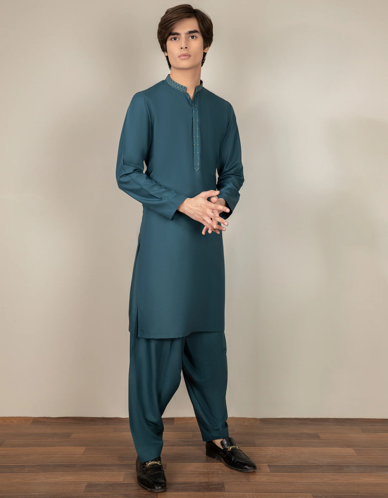 PEACOCK BLUE BLENDED KAMEEZ SHALWAR | JTKS-S-US-41144/S22/JJ8212-SF