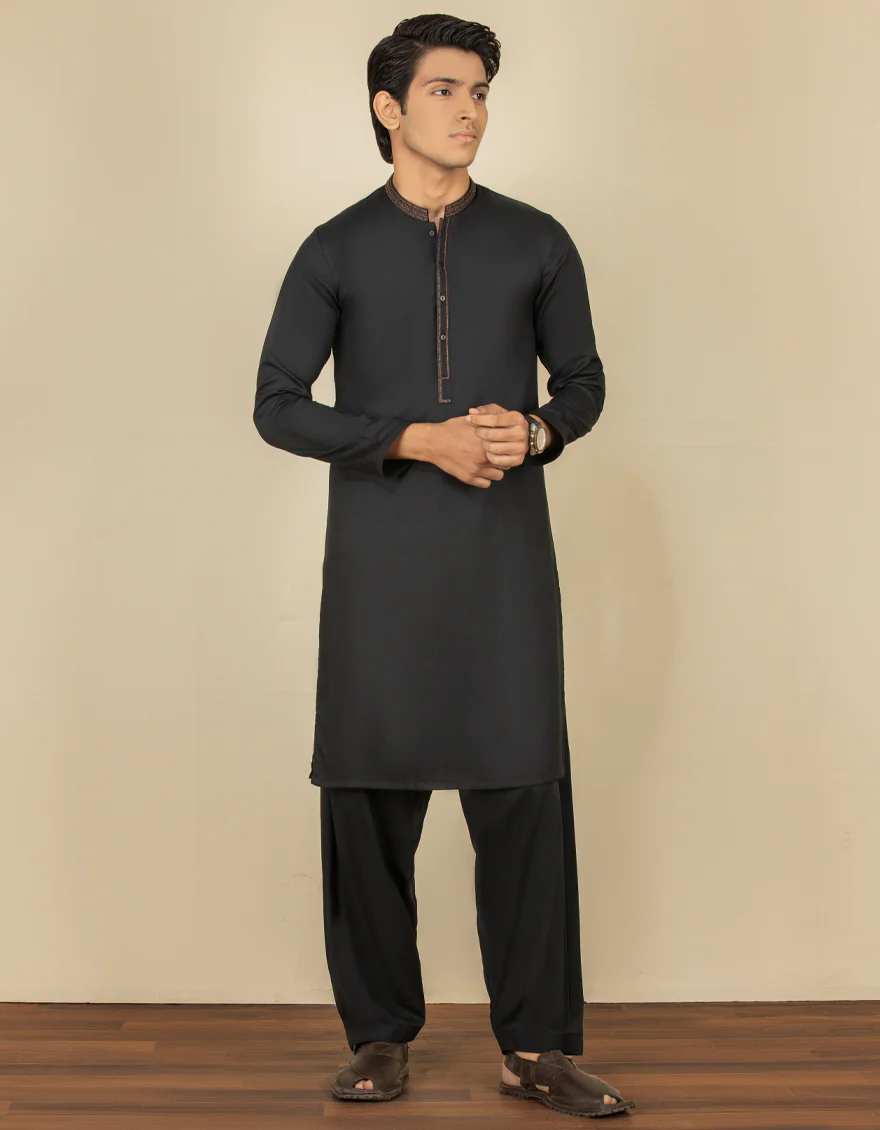 BLACK BLENDED KAMEEZ SHALWAR | JTKS-S-US-41180/S22/JJ7670-FL