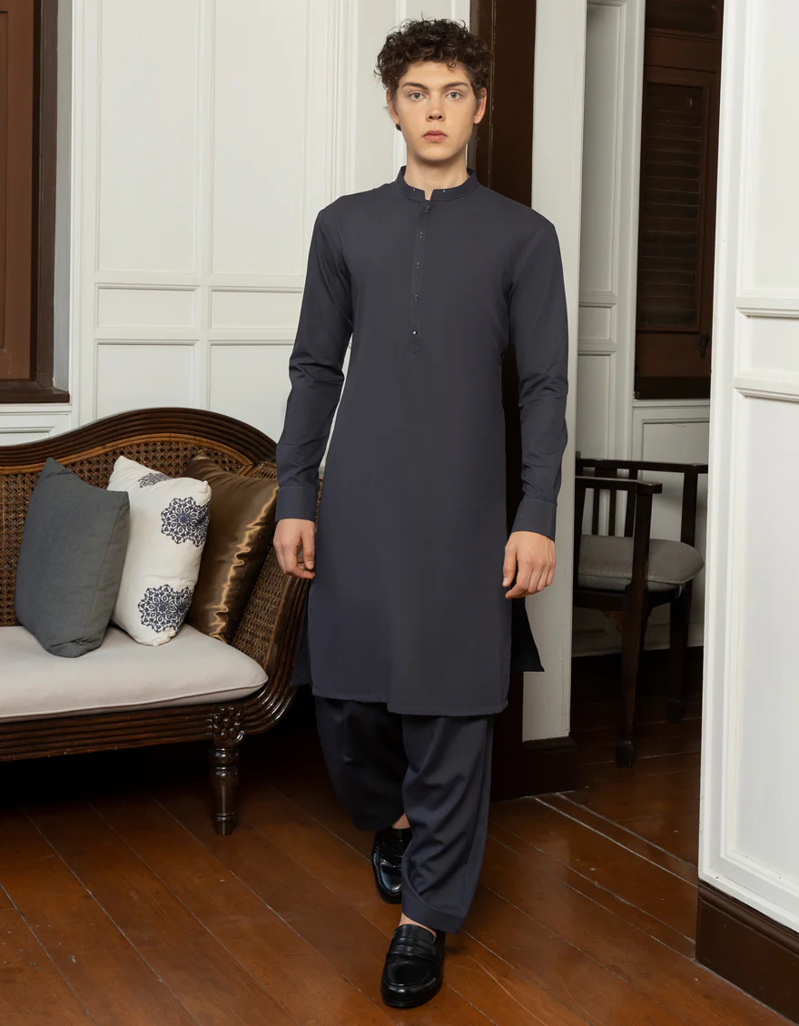 CHARCOAL GREY BLENDED KAMEEZ SHALWAR | JTKS-S-US-46047/S23/JJ8376-CL