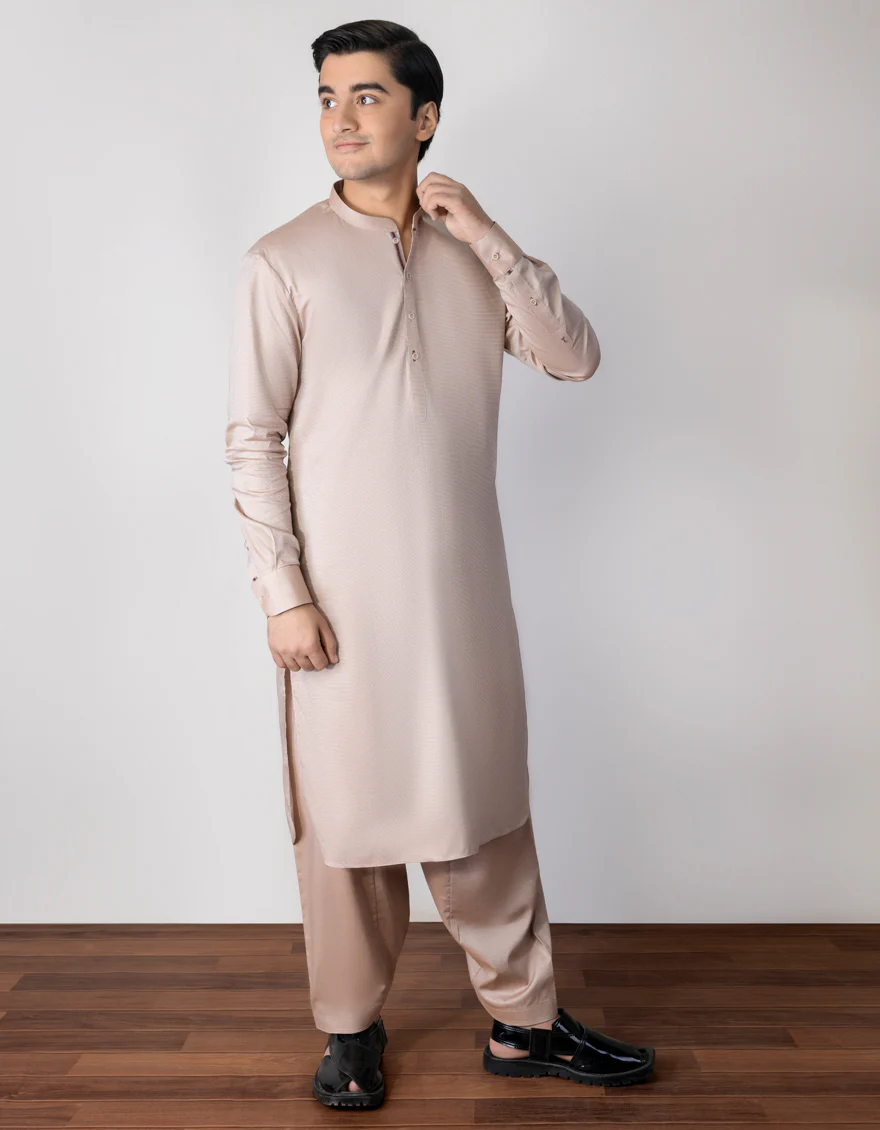 HATCHED BROWN COTTON KAMEEZ SHALWAR | JTKS-S-US-46050/S23/JJ8682-CL