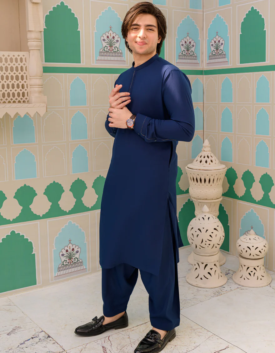NAVY BLUE BLENDED KAMEEZ SHALWAR | JTKS-US-43223/A23/JJ8786-CL