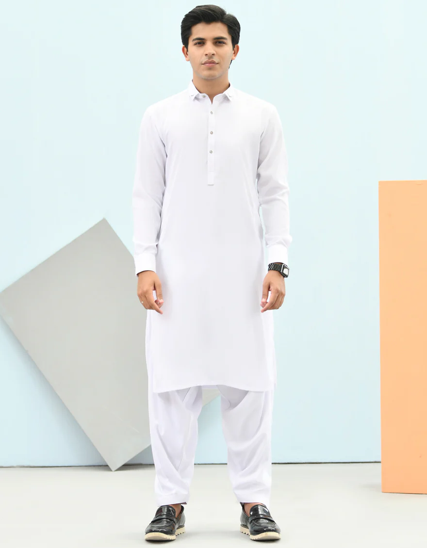 WHITE BLENDED KAMEEZ SHALWAR | JTKS-US-44104/A22/JJ8346-CL