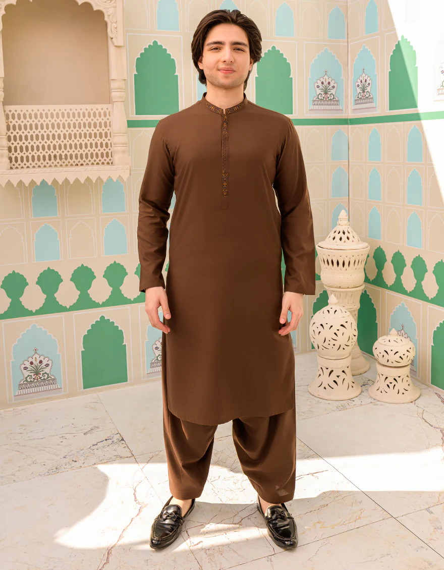 DARK BROWN BLENDED KAMEEZ SHALWAR | JTKS-US-45159/A23/JJ8868-SF