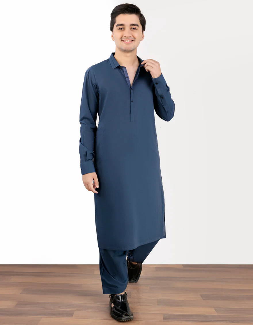 PRUSSIAN BLUE COTTON KAMEEZ SHALWAR | JTKS-US-45167/A23/JJ8795-CL