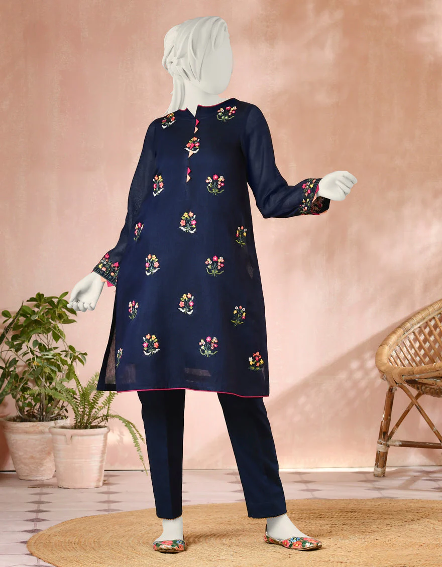 BLUE RAW SILK KURTI | JYGK-S-JJTK-US-22-030 FB/FF-035