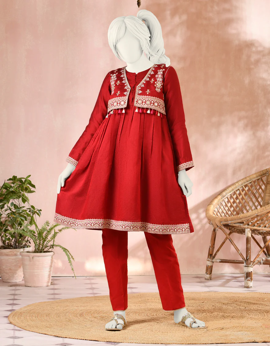 RED RAW SILK KURTI | JYGK-S-JJTK-US-22-032 FB/FF-035
