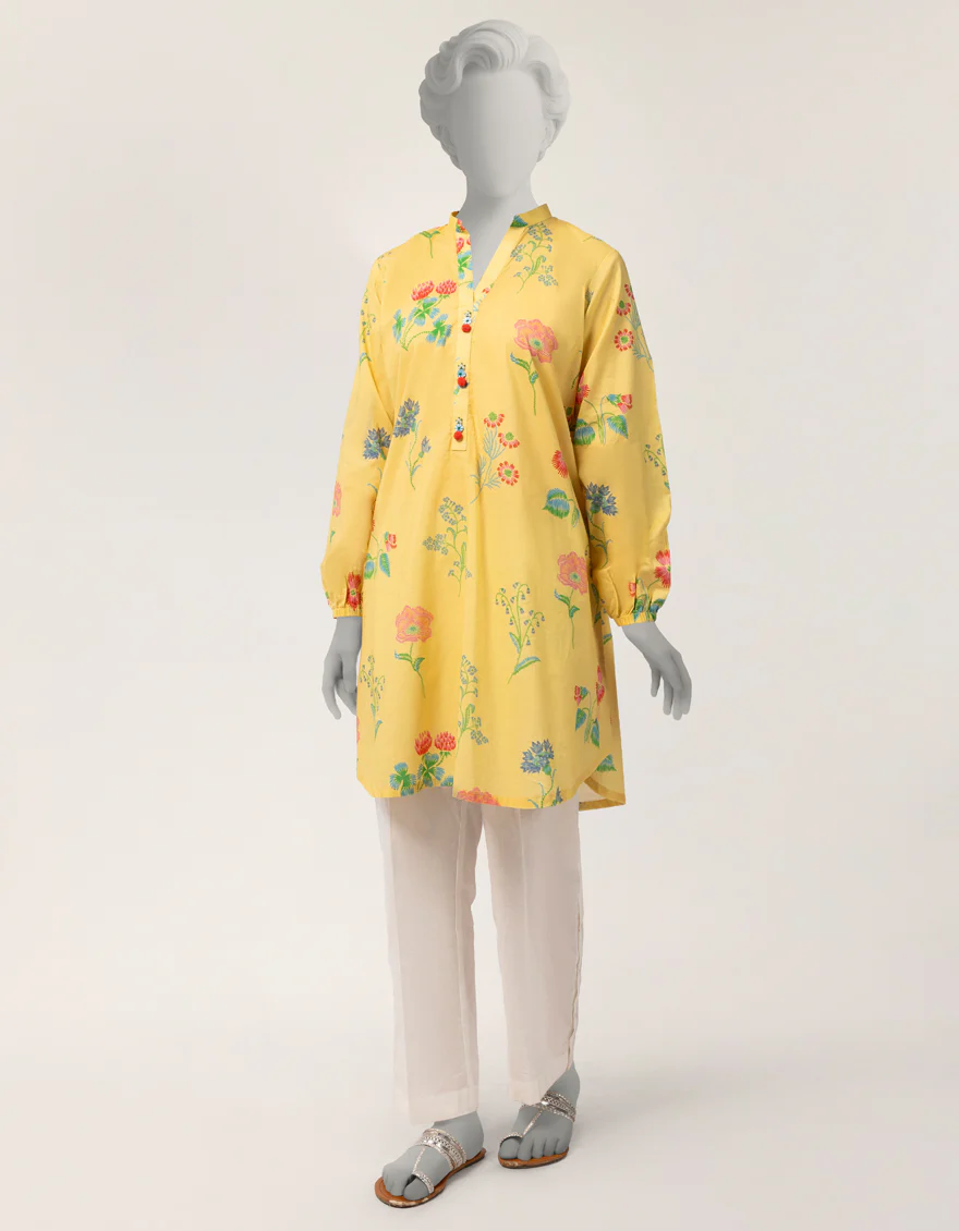 YELLOW LAWN KURTI | JYGK-S-JTS-26-4114 FB/FLORAL-17