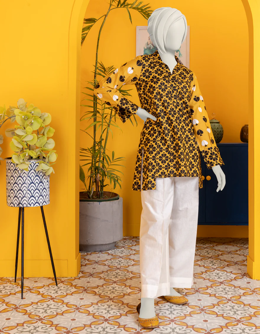 YELLOW PRINTED KURTI | JYGK-S-JWT-24-4003 FB/ESSENTIALS-T-10