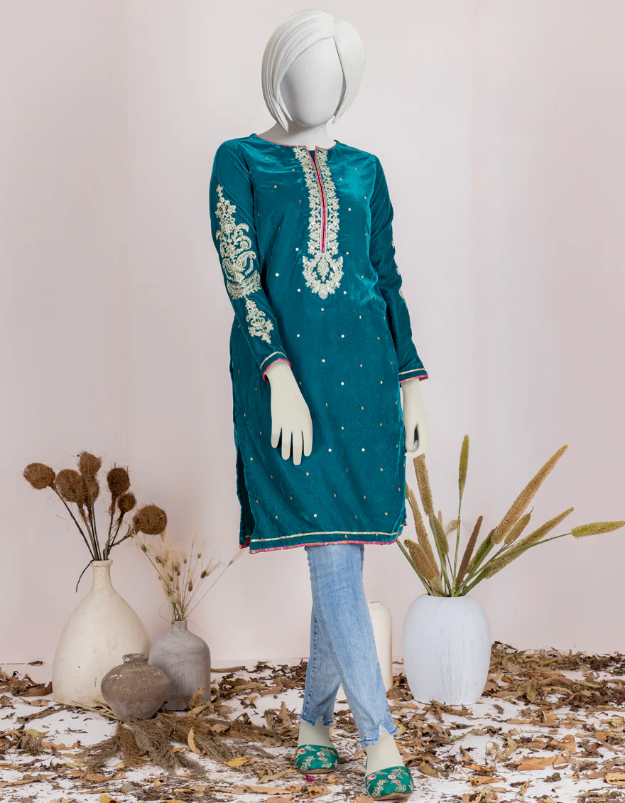 TEAL VELVET KURTI | JYGK-W-JJTK-US-22-061 FB/FF-328