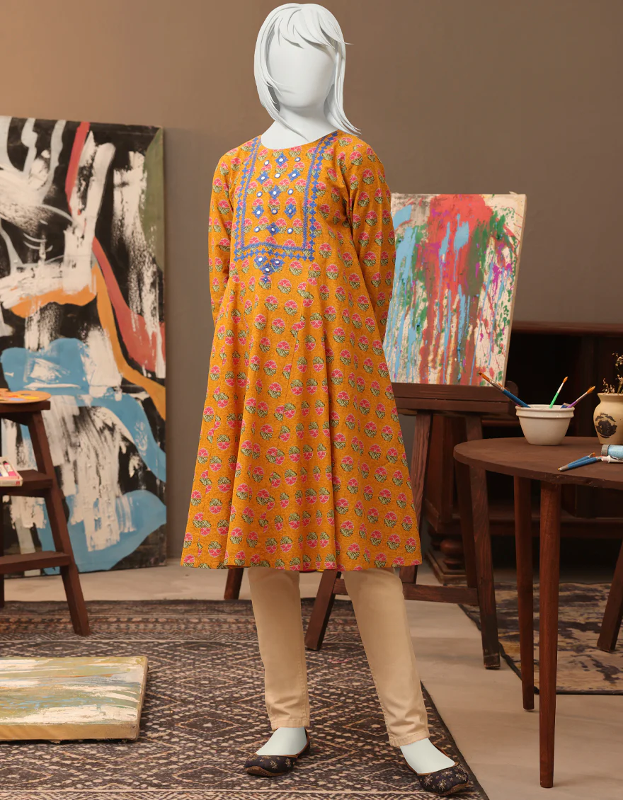 YELLOW LAWN KURTI | JYGK-W-JWT-US-22-4016 FB/NEHRAN
