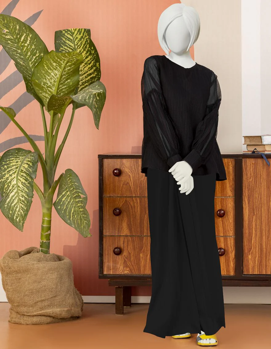 BLACK ORGANZA KURTI | JYGK-YGKL-S-US-136-22 FB/BLACK-478