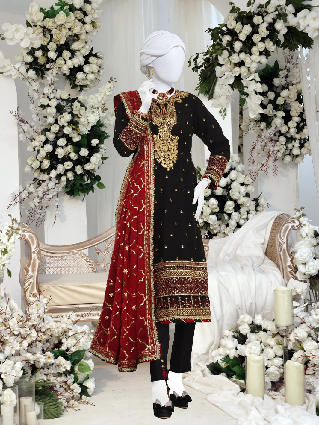 BLACK CHIFFON 3PC STITCHED | PFS-24-8507/S BLACK ROSE