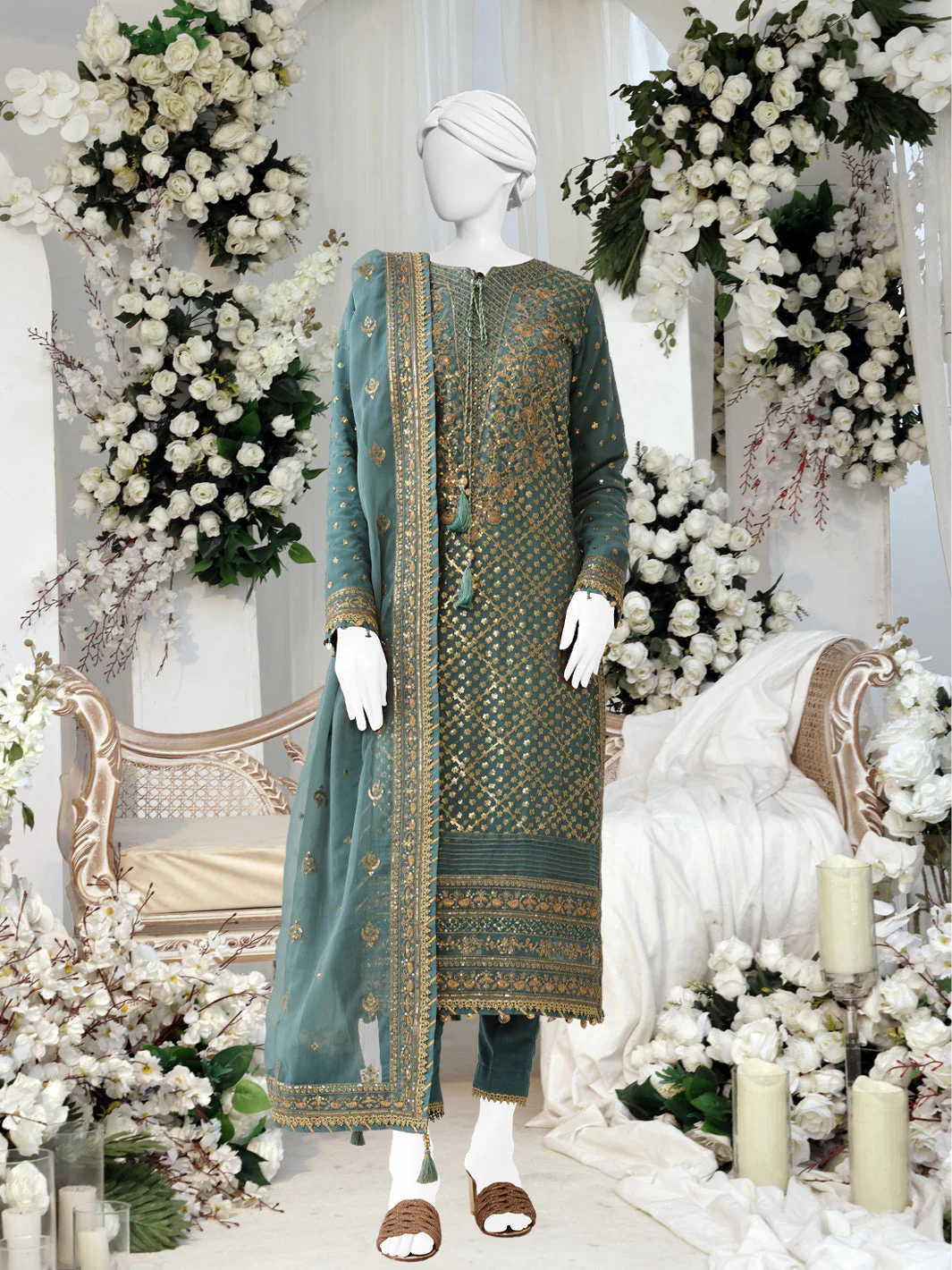 BLUE CHIFFON 3PC STITCHED | PFS-24-8509/S WATER LILY