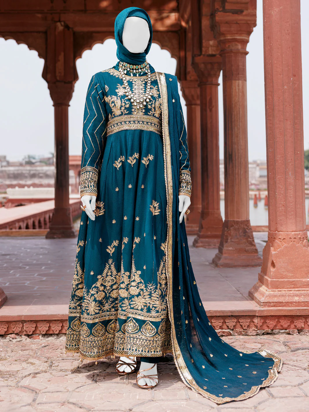 EMERALD GREEN CHIFFON 3PC STITCHED | PFS-248516