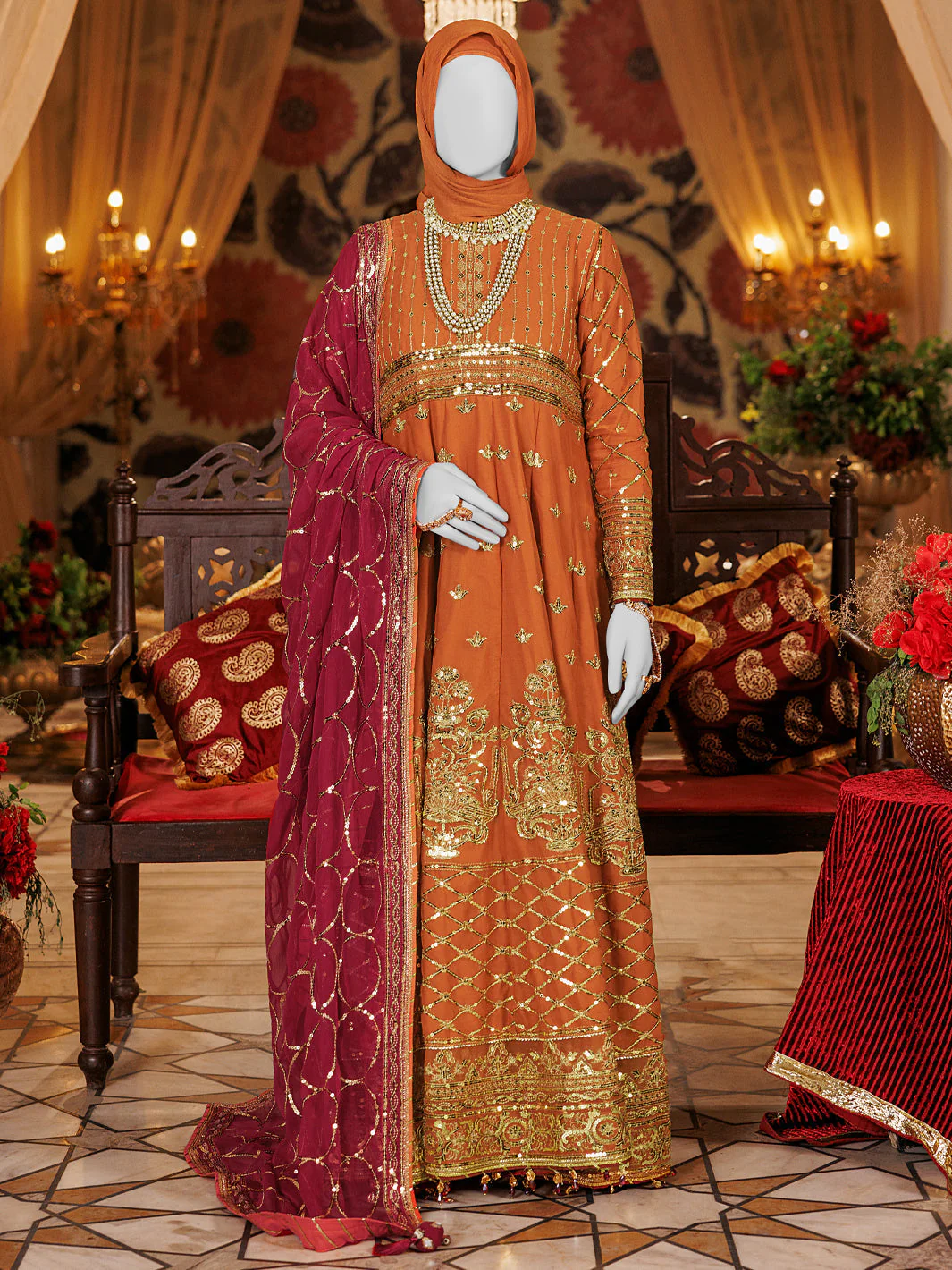 DARK RUST CHIFFON 3PC STITCHED | PFS-248518
