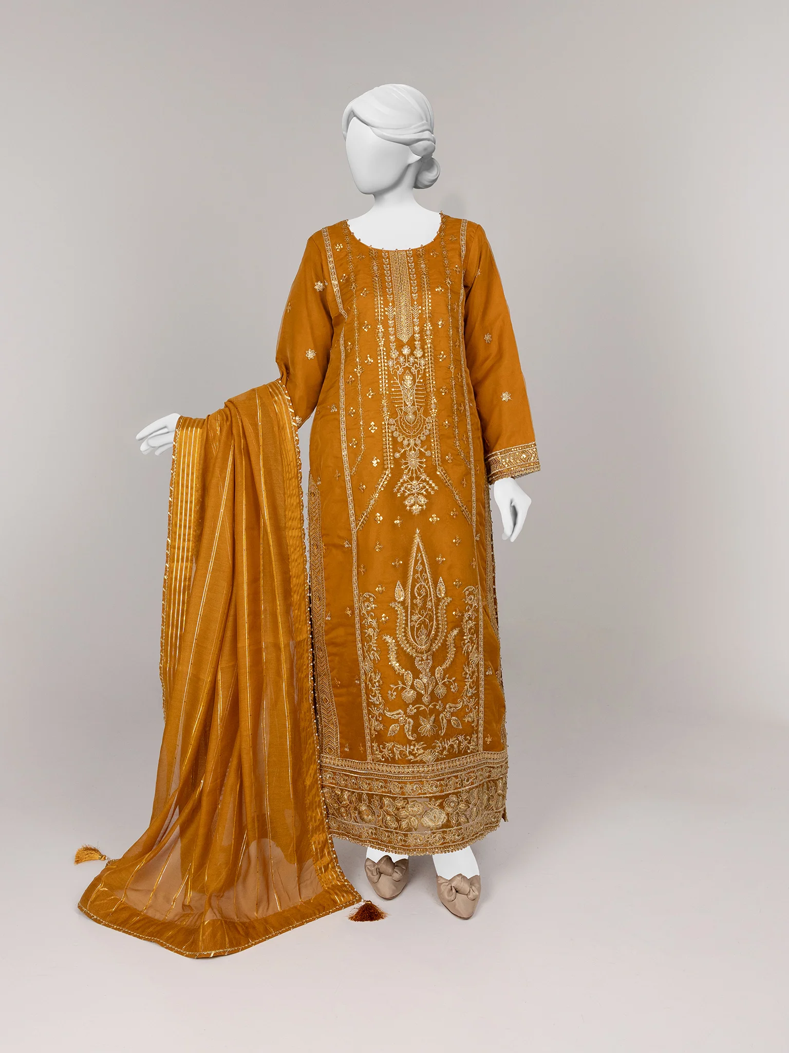 MUSTARD ORGANZA 3PC STITCHED | PJPWS-990825 (PJPWS-240825)