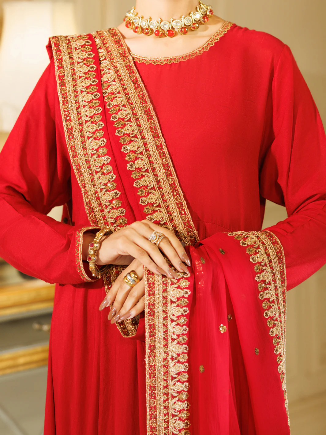 RED RAW SILK 3PC STITCHED | AL-3PS-LS-600/FB-600A - Image 5