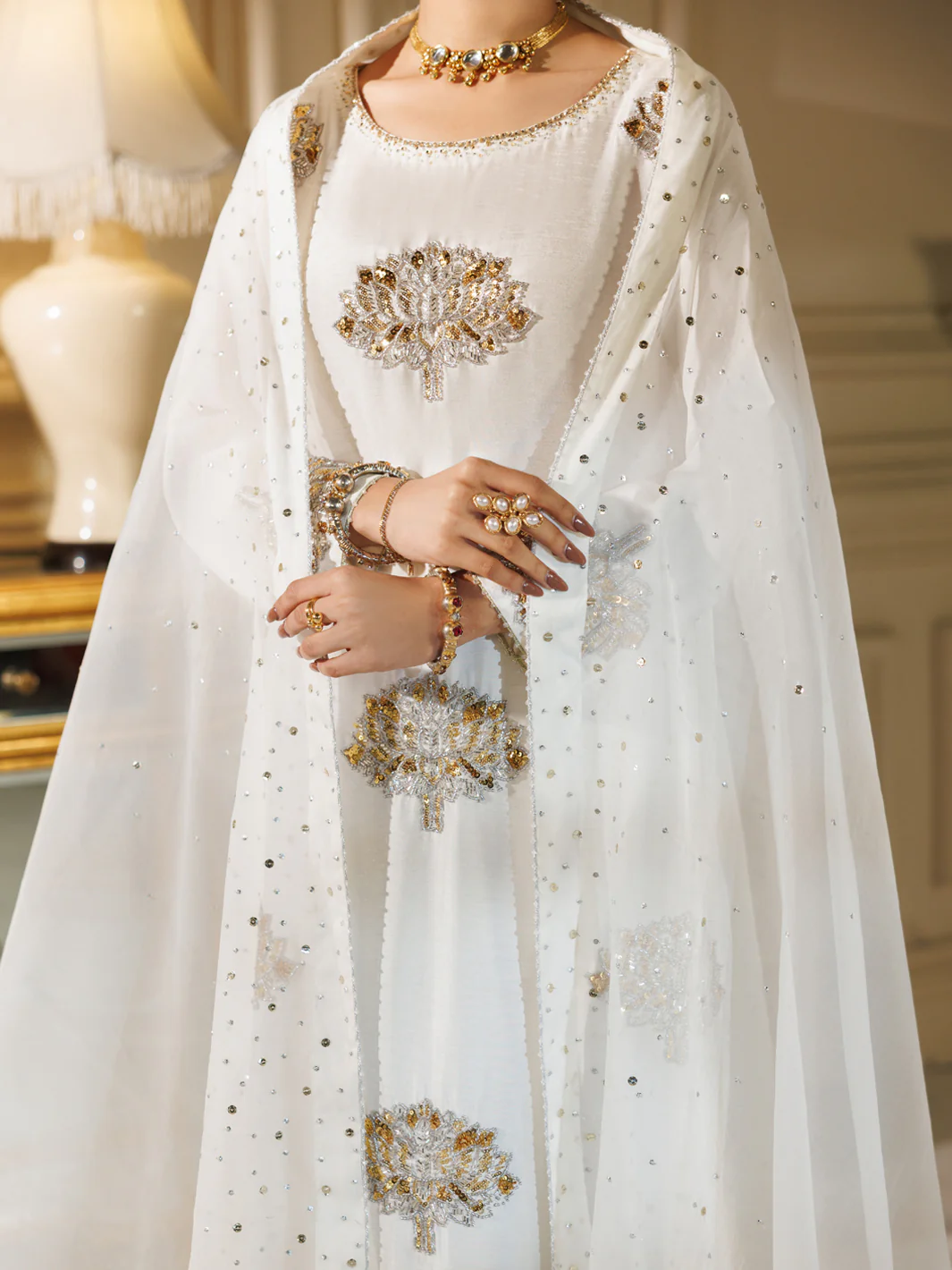 WHITE RAW SILK 3PC STITCHED | AL-3PS-LS-607/AM-3281A - Image 5