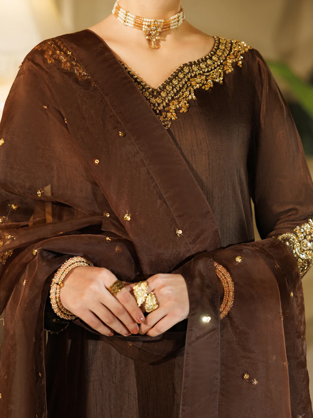 BROWN RAW SILK 3PC STITCHED | AL-3PS-LS-609/S FB-609 - Image 4