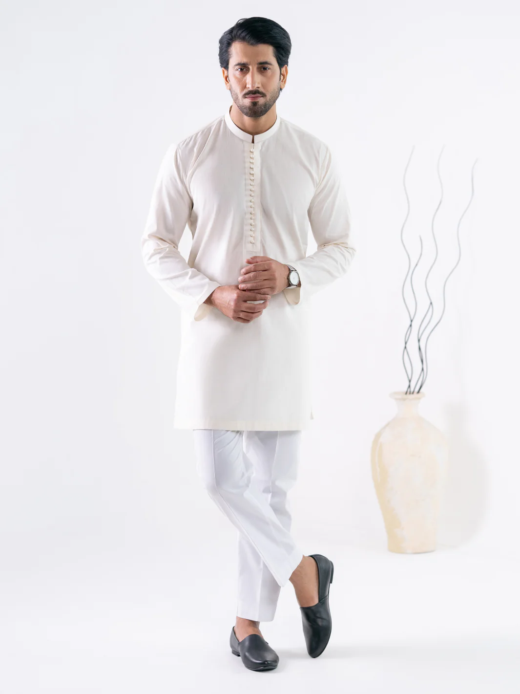 WHITE COTTON KURTA | AL-K-1300/AM-15037E