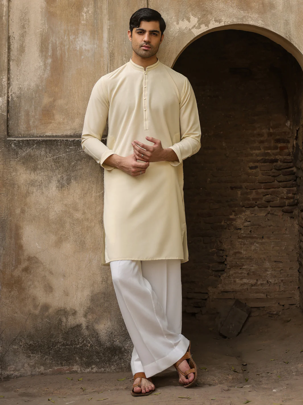 CREAM POLYESTER KURTA | AL-K-1302/AM-15107A