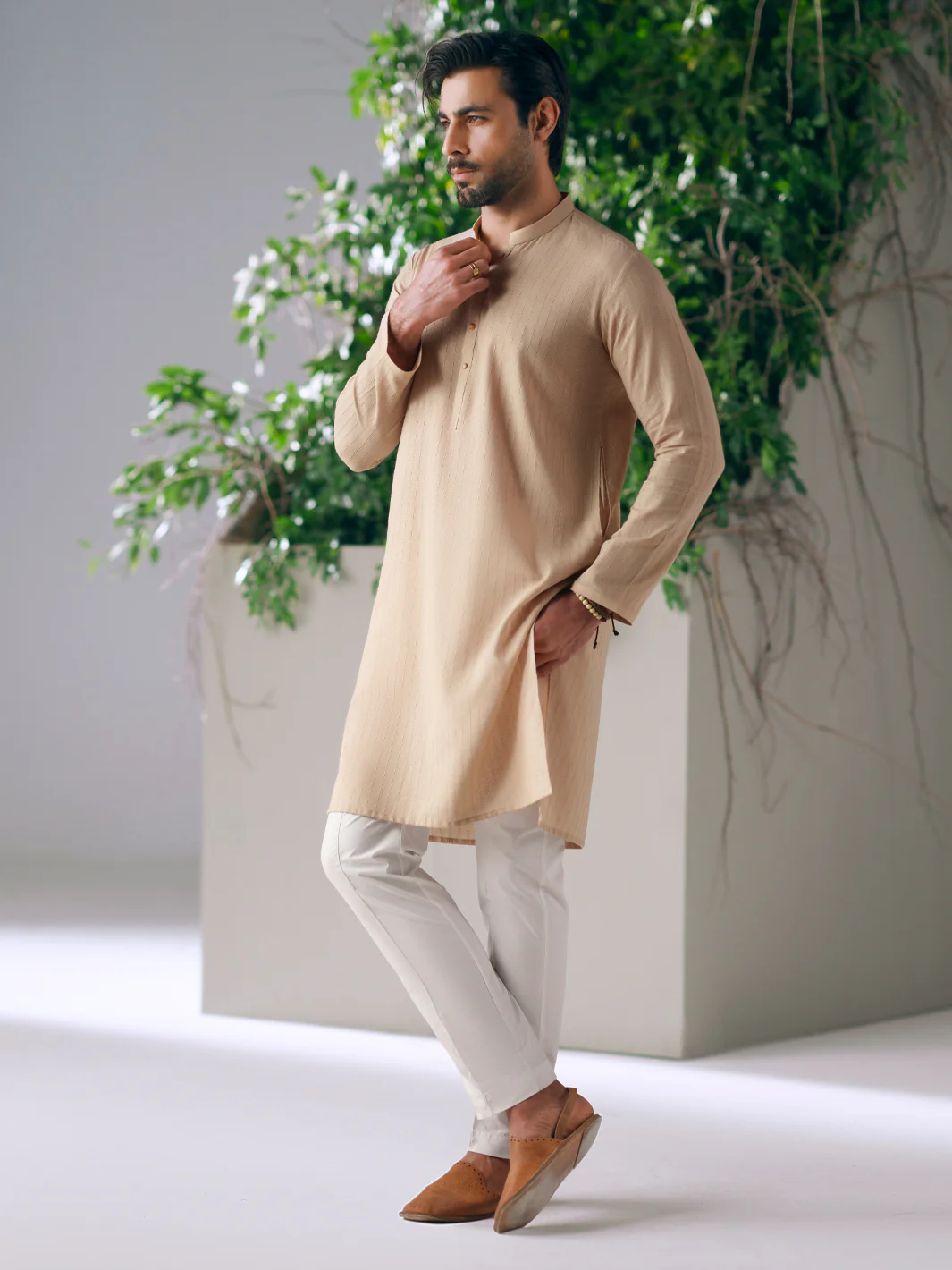 BEIGE COTTON KURTA | AL-K-1326/AM-15111B - Image 6