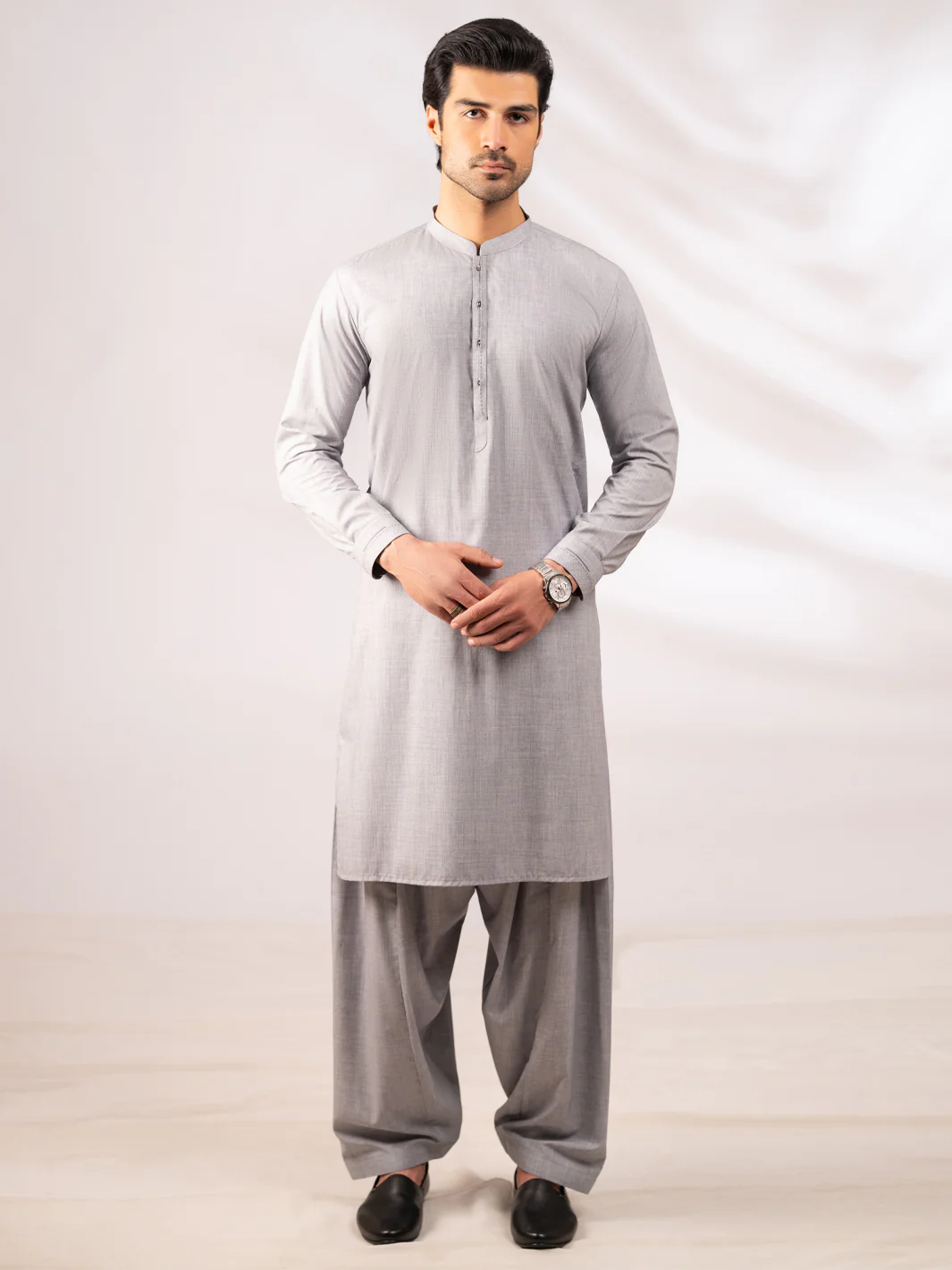 GREY BLENDED KAMEEZ SHALWAR | AL-KS-3255/AM-6209-D1