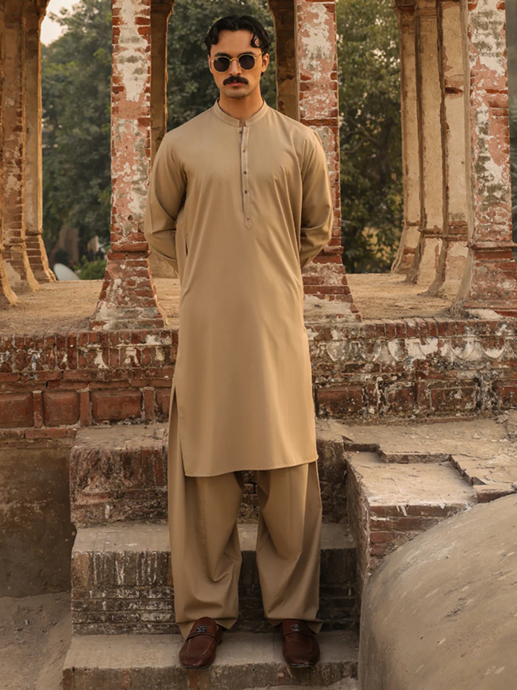 SAND BROWN BLENDED KAMEEZ SHALWAR | AL-KS-3259/AM-6335C