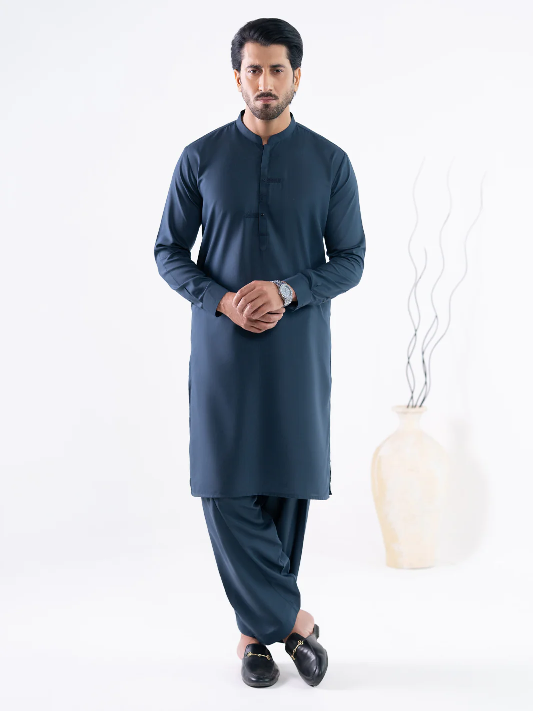 DARK BLUE BLENDED KAMEEZ SHALWAR | AL-KS-3297/AM-6338D