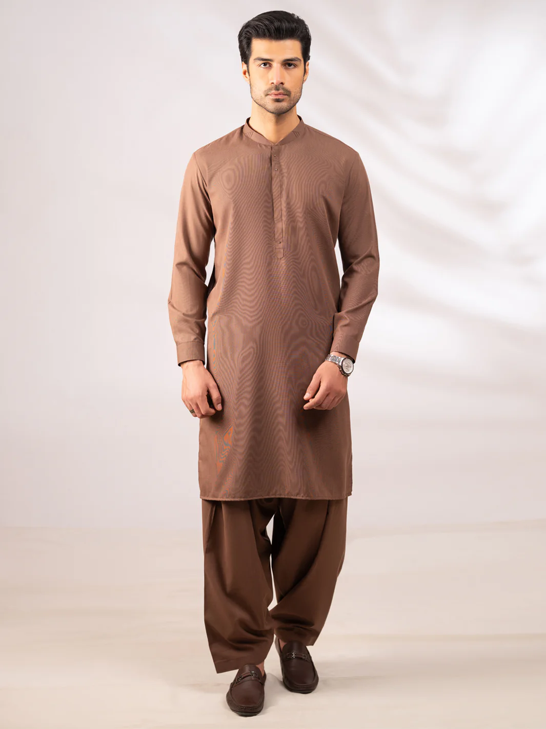 LIGHT BROWN BLENDED KAMEEZ SHALWAR | AL-KS-3301/AM-6336C