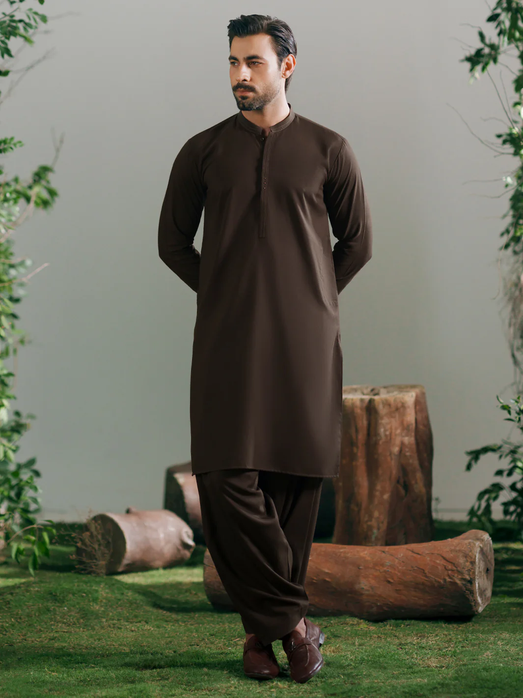 OLIVE GREEN KAMEEZ SHALWAR | AL-KS-3348/AM-15088C