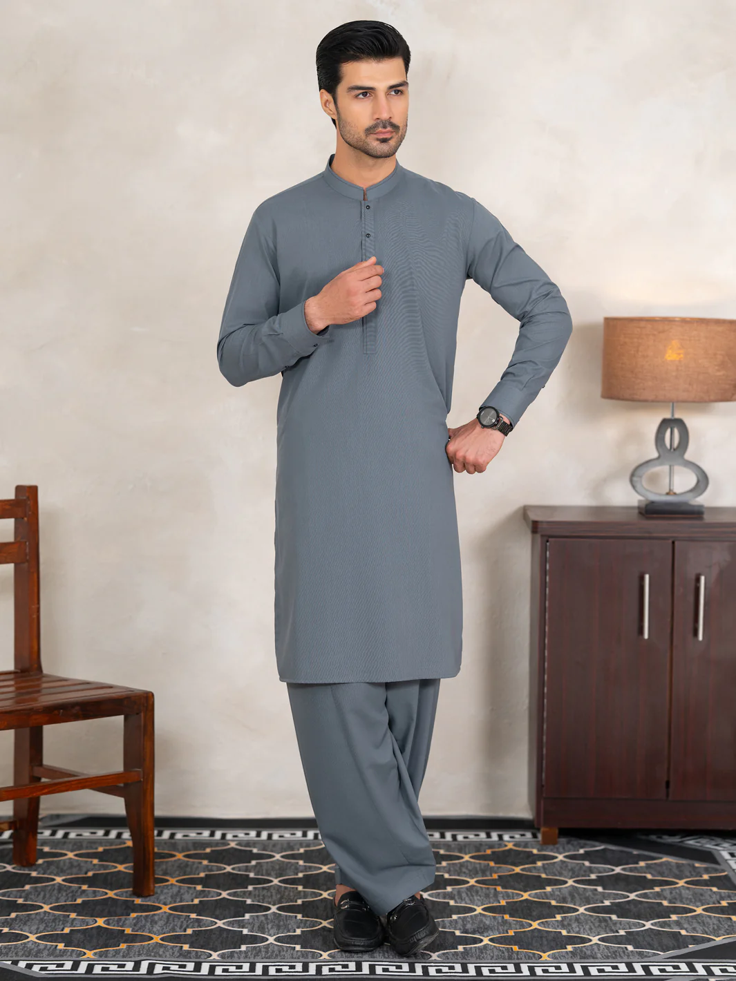 BLUISH GREY KAMEEZ SHALWAR | AL-KS-3354A/AM-15108D