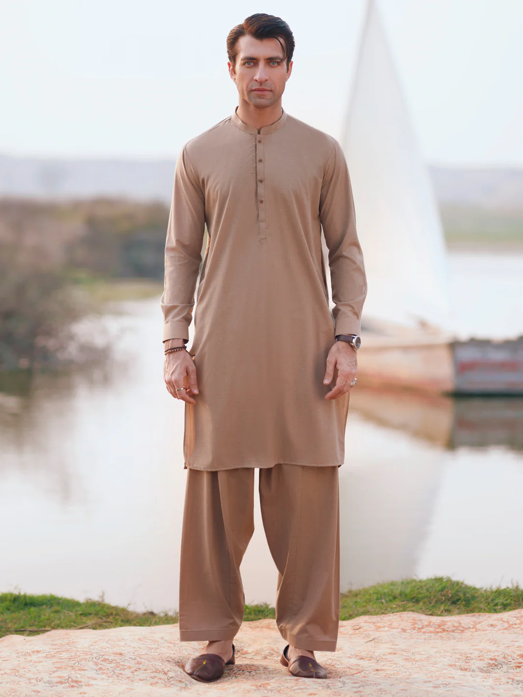 BEIGE KAMEEZ SHALWAR | AL-KS-3363/AM-15110C